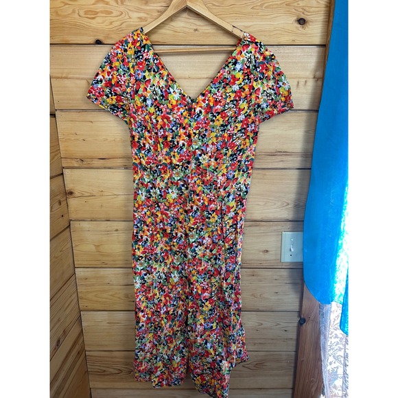 Vintage J. Crew Floral V-Neck Button Front Midi Dress 100% Cotton Cottagecore - Picture 8 of 13